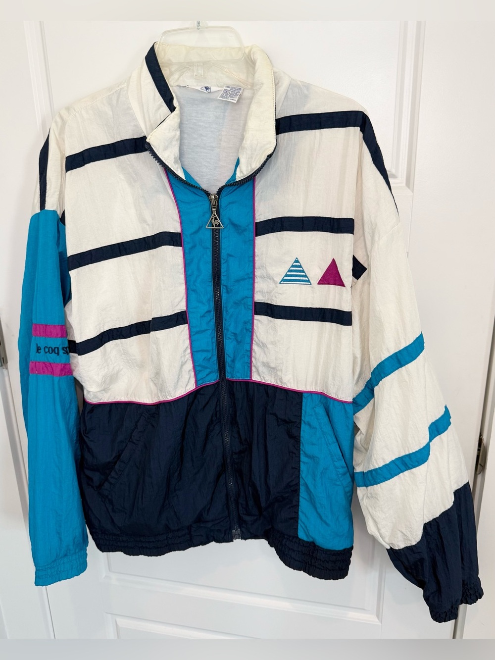 Vintage Le Coq Sportif Colorblock Windbreaker Jacket Medium White Navy Aqua